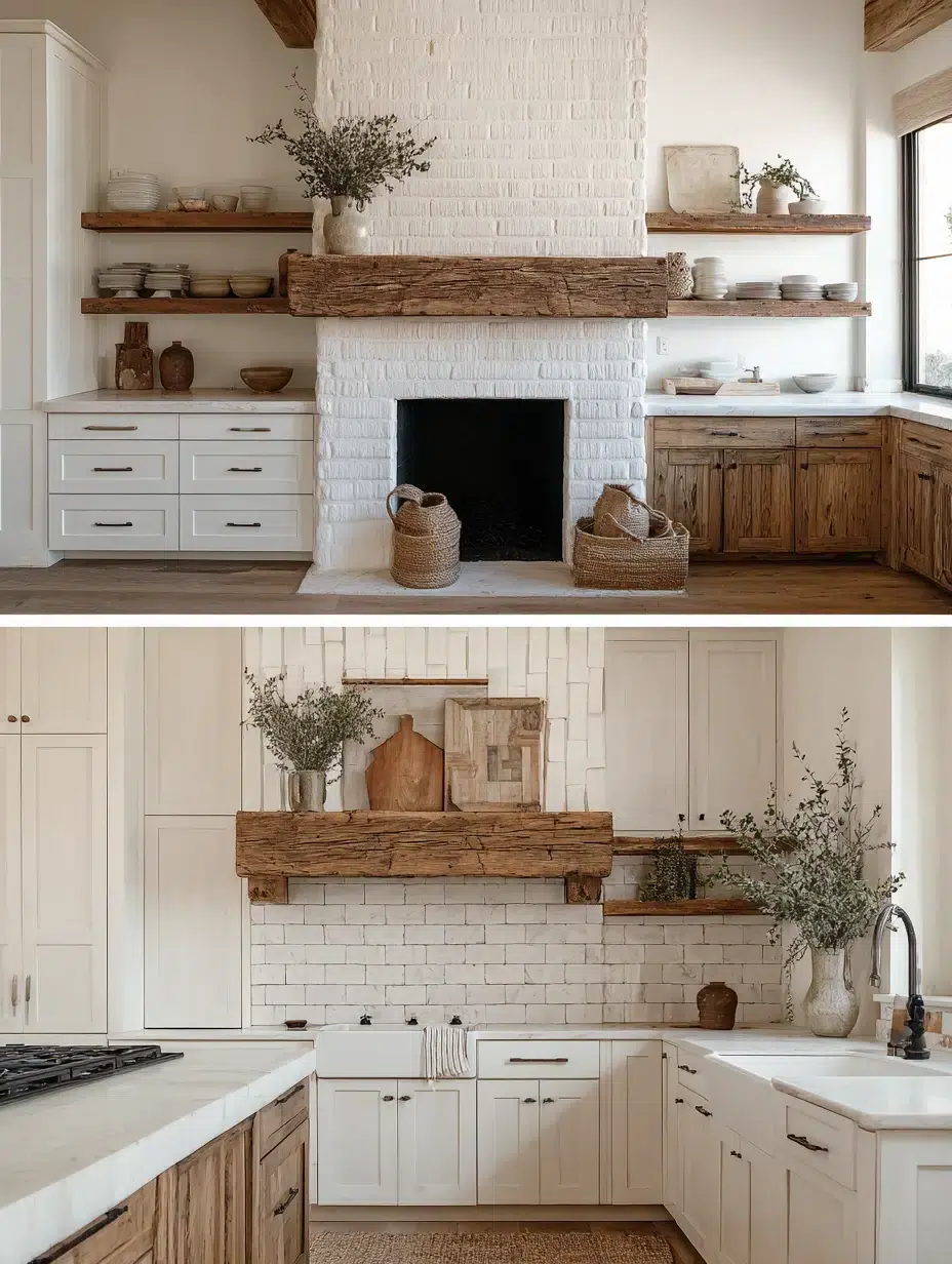 5. Farmhouse Style with Reclaimed Wood Mantel