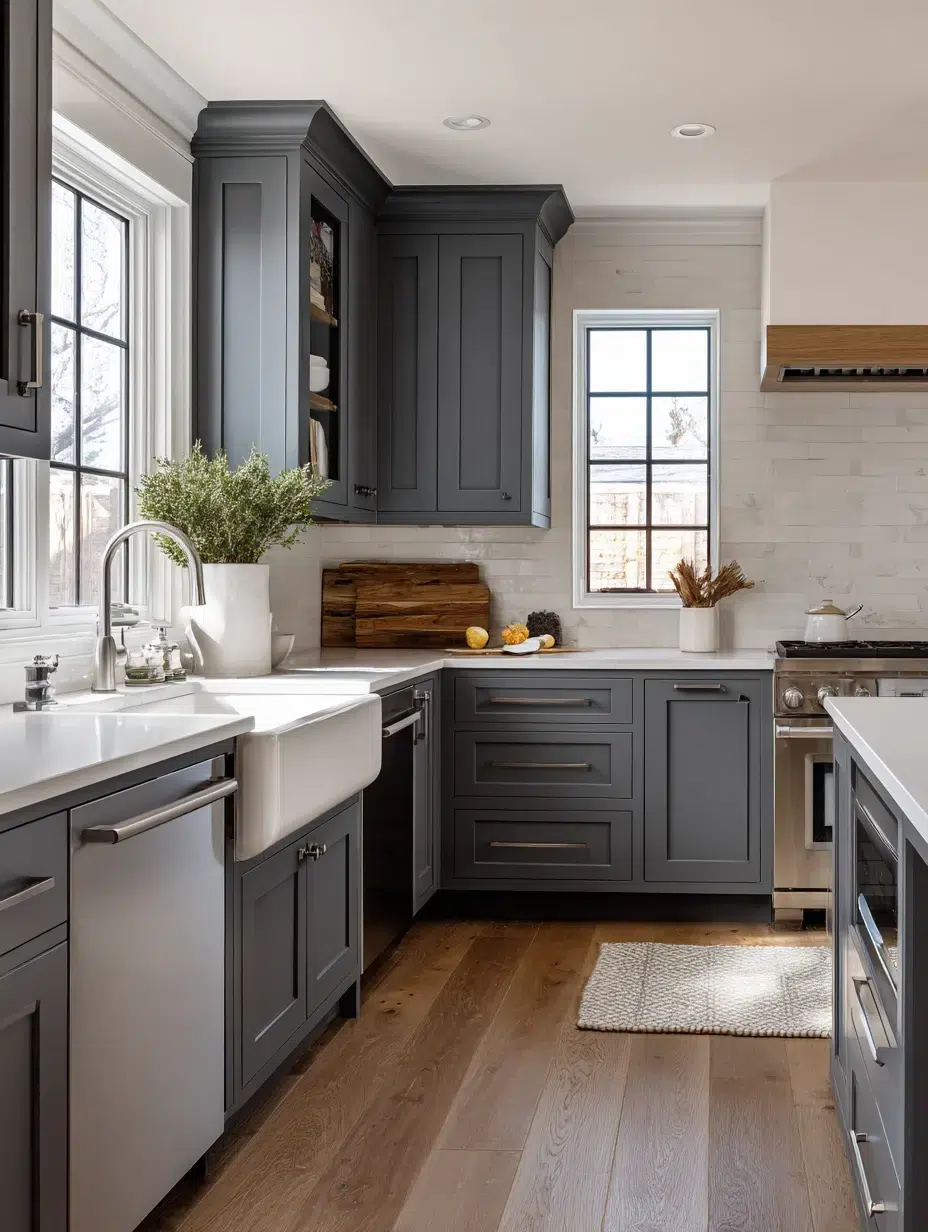 5. Shaker-Style Dark Grey Cabinets