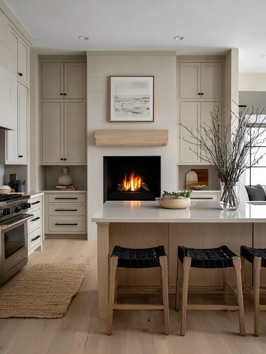 6. Built-In Fireplace Between Cabinets