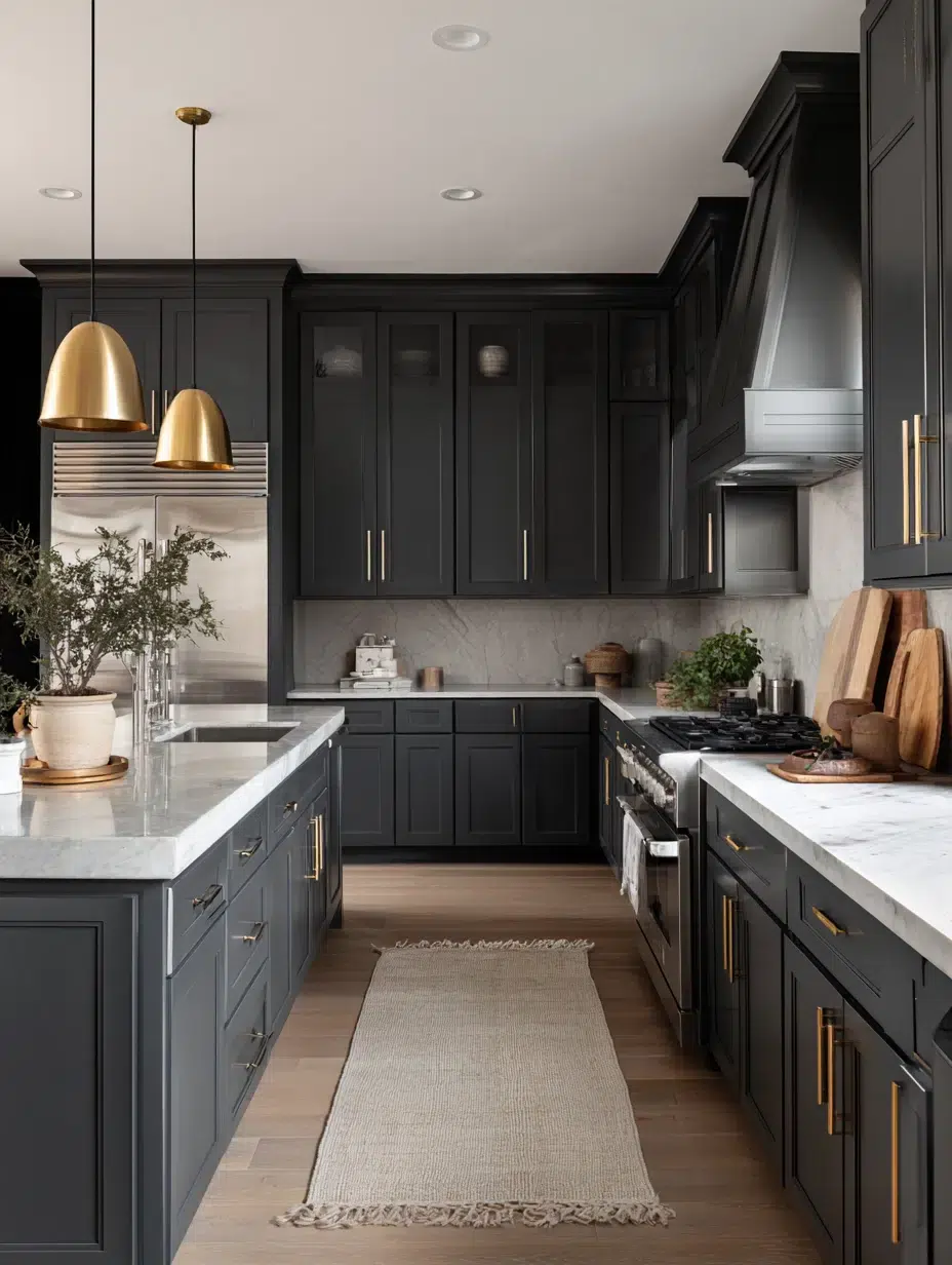 6. Dark Grey with Warm Brass Hardware