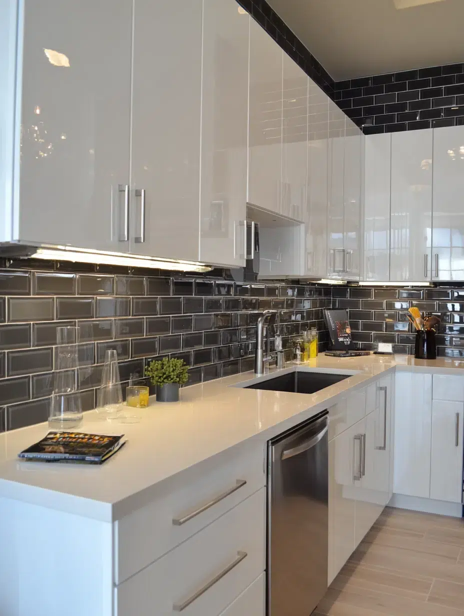 8. Dark Grey Backsplash with Light Cabinets